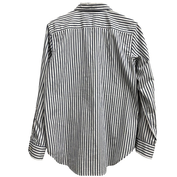 Lauren Ralph Lauren Black Label Blouse Navy & White Striped Button Down SZ Large - Picture 4 of 10